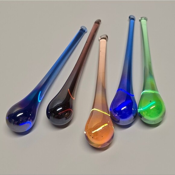 Blown Glass Iridescent Teardrop Vintage Icicle Ornament Sun Catcher Set Of 5 - Picture 5 of 7